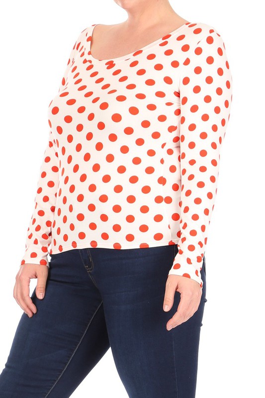 Paint print Longsleeve Stretchy top Round neckline White/red
