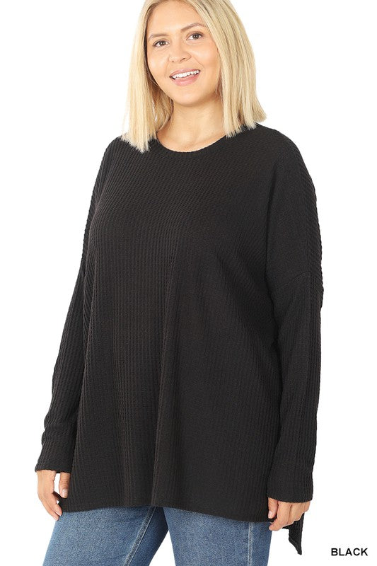 PLUS SIZE BRUSHED THERMAL WAFFLE SWEATER BLACK COLOUR