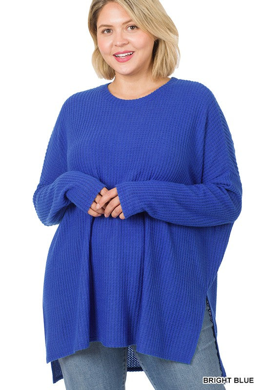 PLUS SIZE BRUSHED THERMAL WAFFLE SWEATER BRIGHT BLUE COLOUR