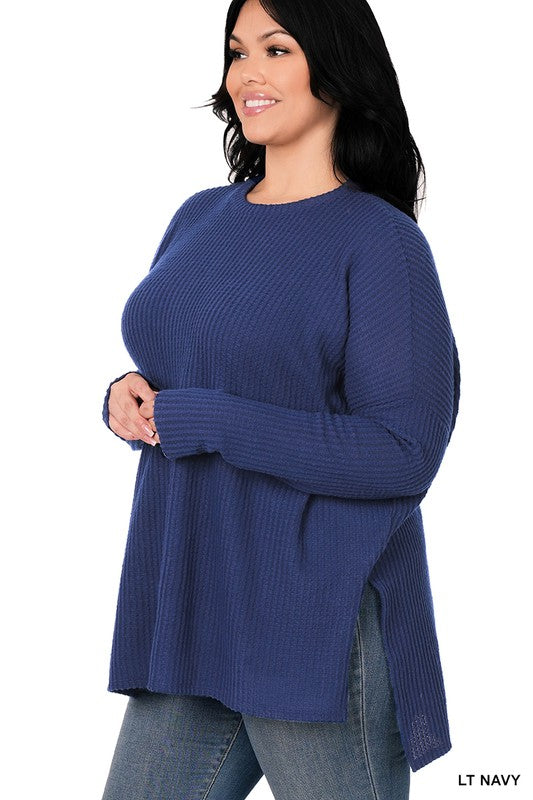 PLUS SIZE BRUSHED THERMAL WAFFLE SWEATER LT NAVY COLOUR