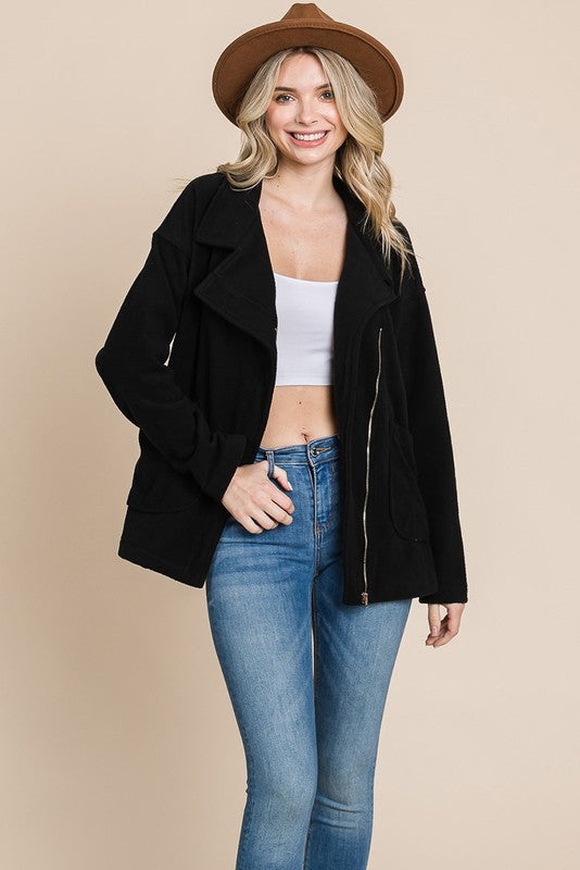 Black sherpa fleece jacket best sale