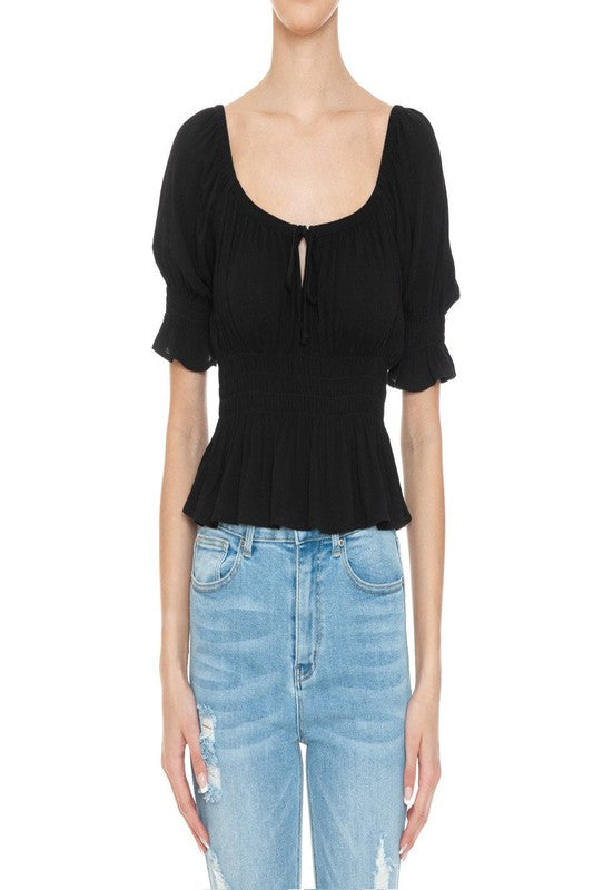 Lace Bodice with Contrast Solid Sleeves