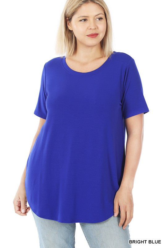 PLUS SHORT SLEEVE ROUND NECK ROUND HEM TOP BRIGHT BLUE