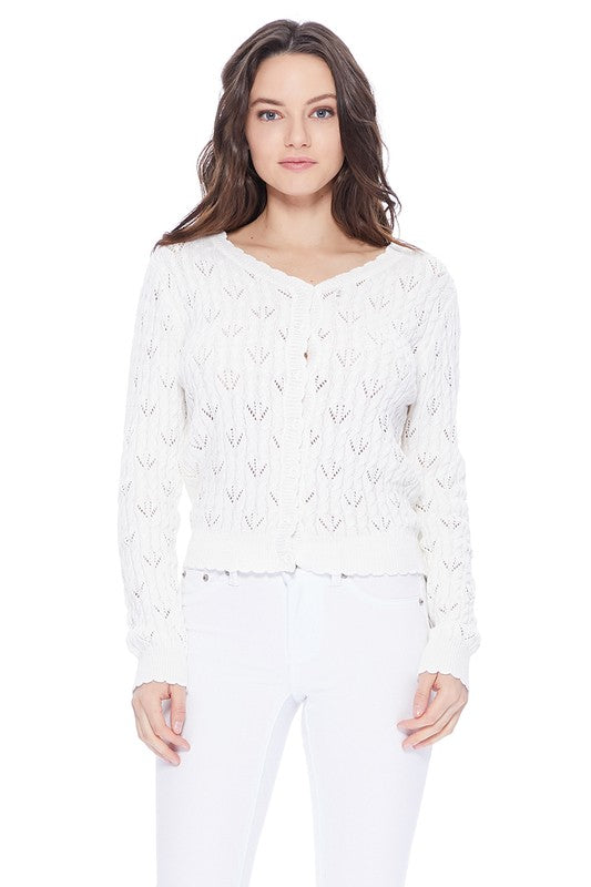 Pointelle Patterned Button Down Sweater Cardigan ivory colour