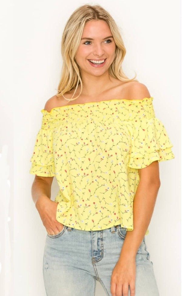 Off Shoulder Short Sleeve print Top