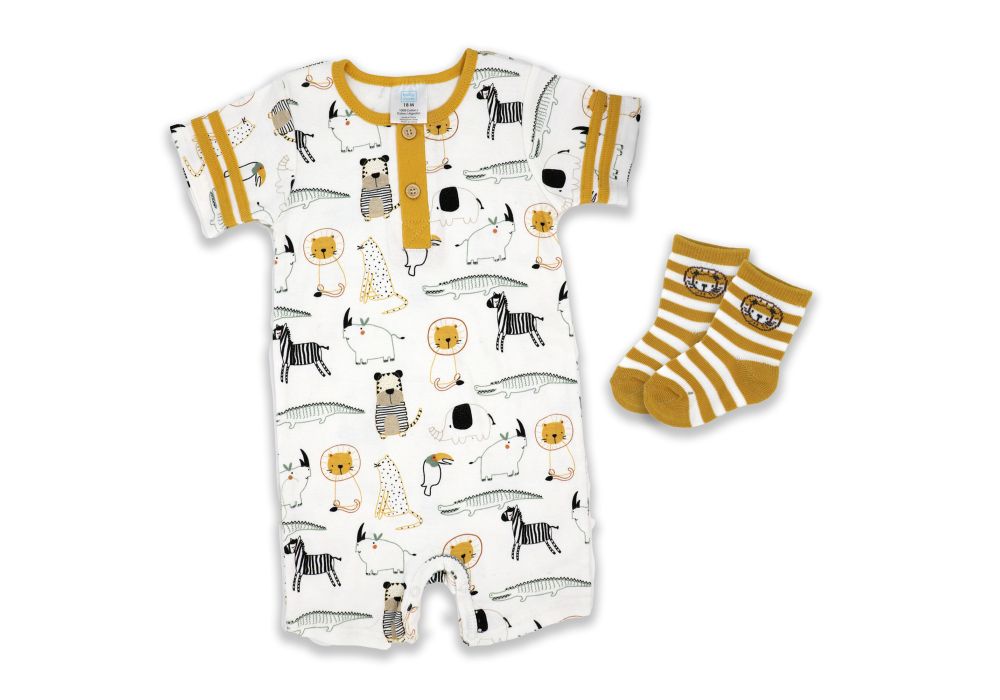 Boys INF 2 Piece Romper Set: Jungle Friends