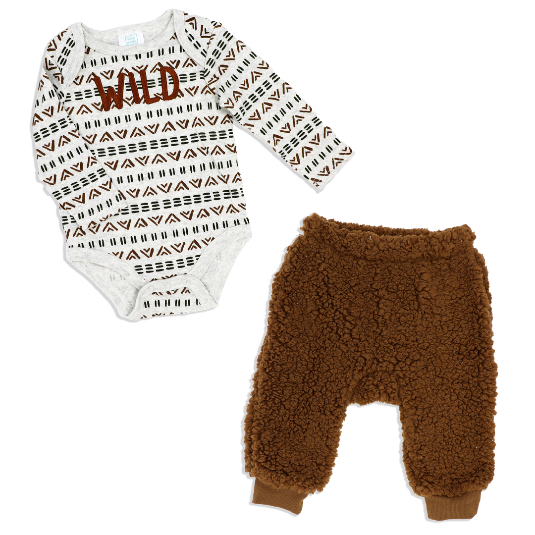 Boys NB 2 Piece Faux Fur Pant Set: Wild