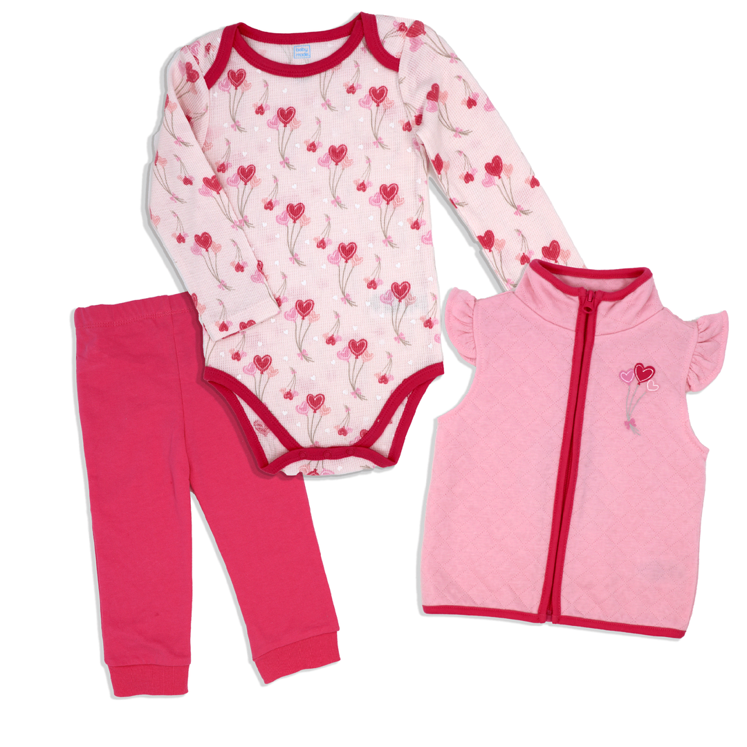 Girls 3 Piece Vest Set: Hearts