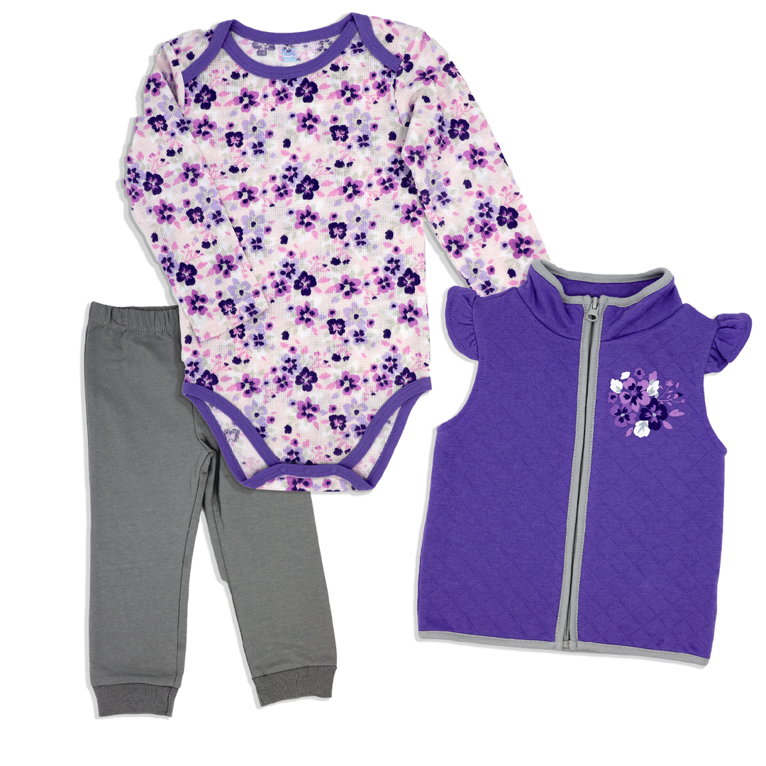 Girls 3 Piece Vest Set: Floral