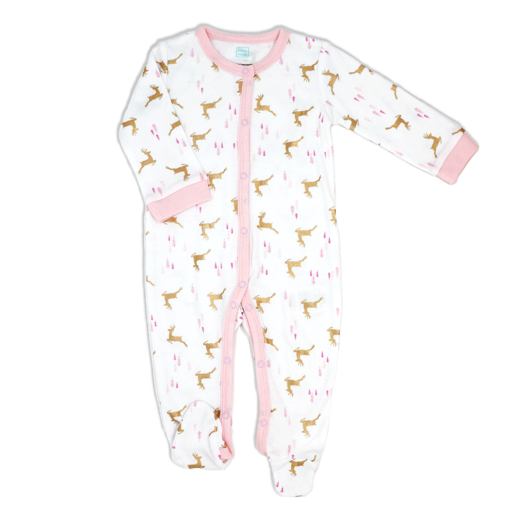 Baby One Piece Sleeper With Snaps , Golden Deer , Snaps