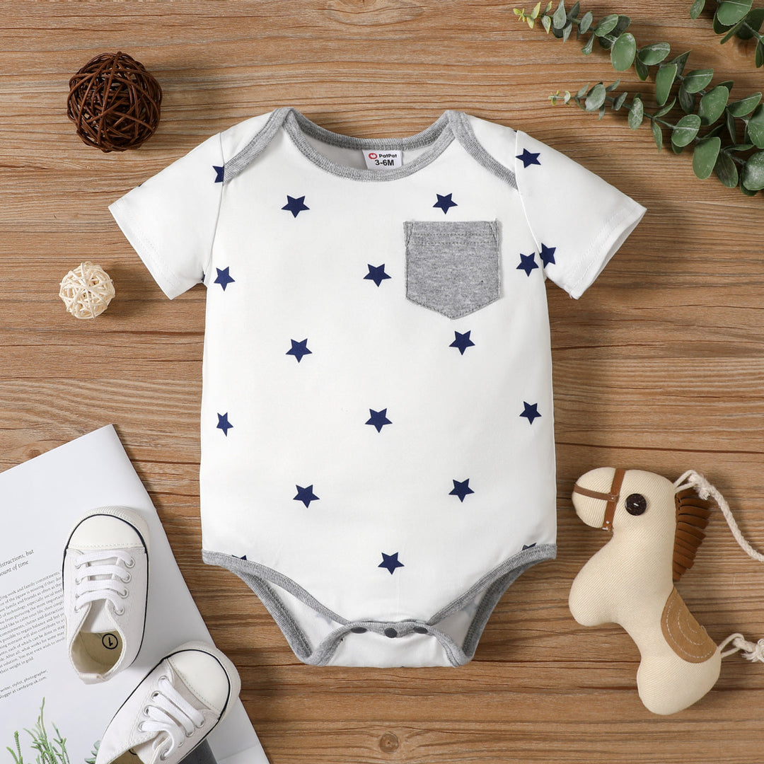 Short-sleeve Romper , Baby Boy/Girl Stars/Striped Short-sleeve Romper