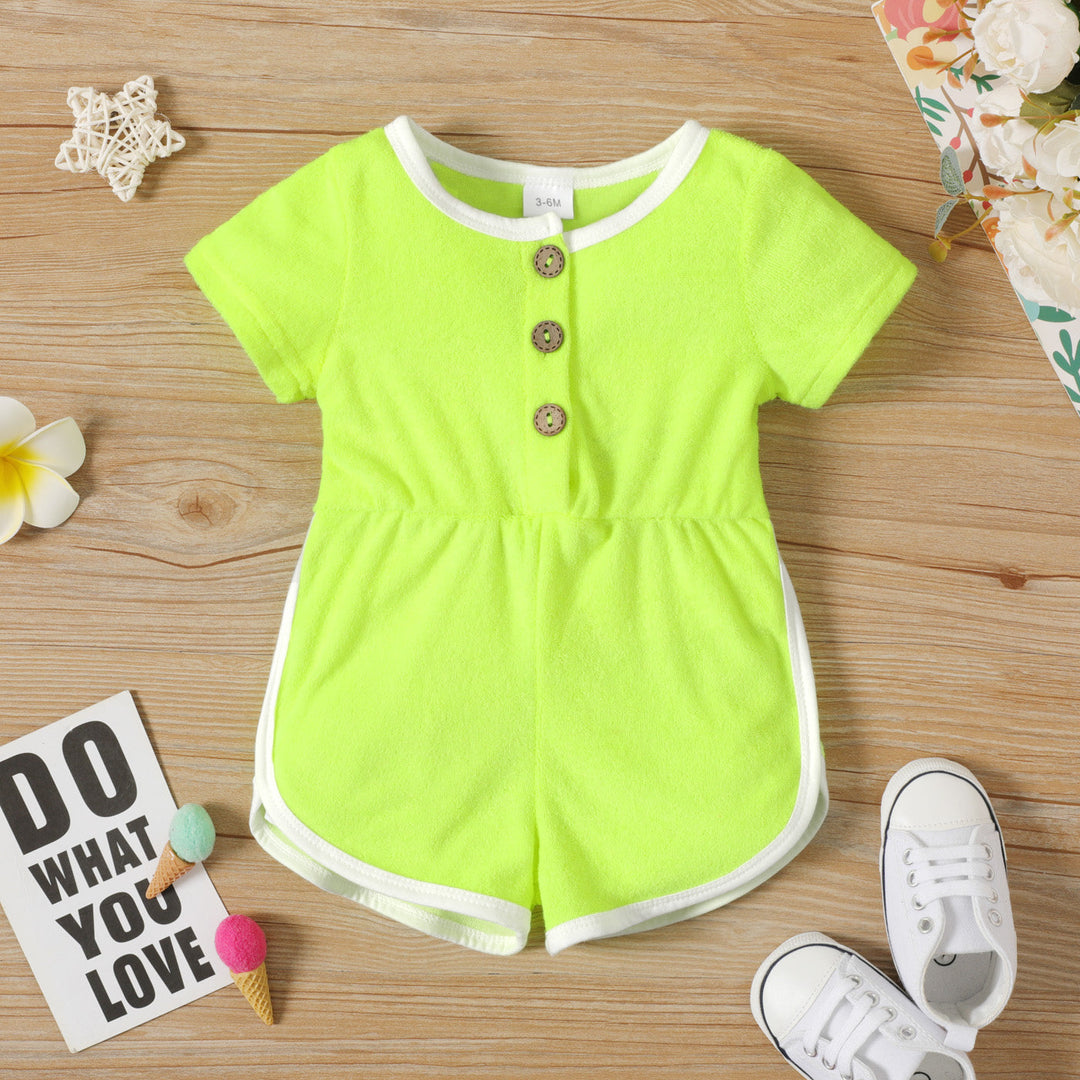 Short Sleeve Jumpsuits , Baby Girl Button Up Short-sleeve Jumpsuit