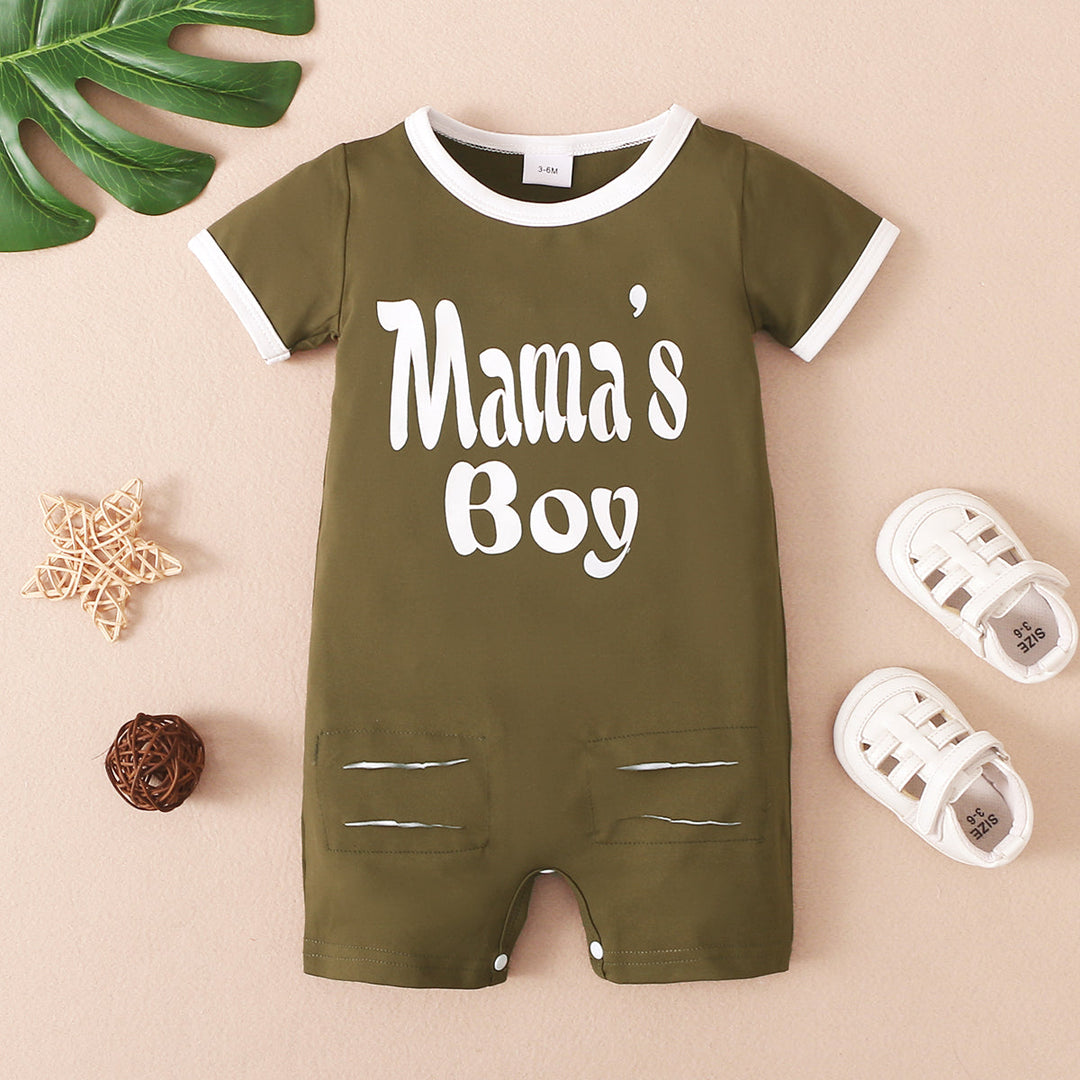 Short-sleeve , Short-sleeve Letter Print Ripped Romper