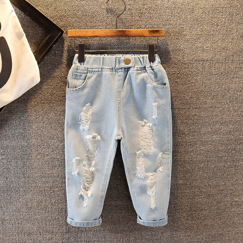 Solid Color Ripped Denim Jeans , Solid Color Ripped Denim Jeans for kids