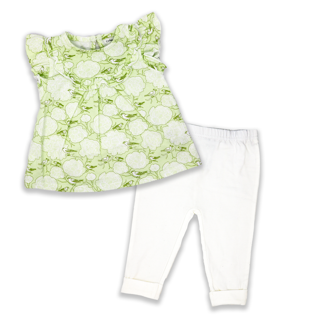 Girls INF 2 Piece Legging Set: Green Floral