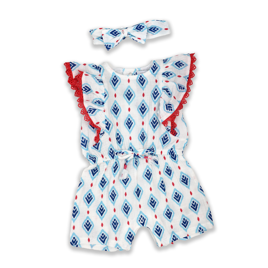Girls INF 2 Piece Gauze Romper Set: Chevron