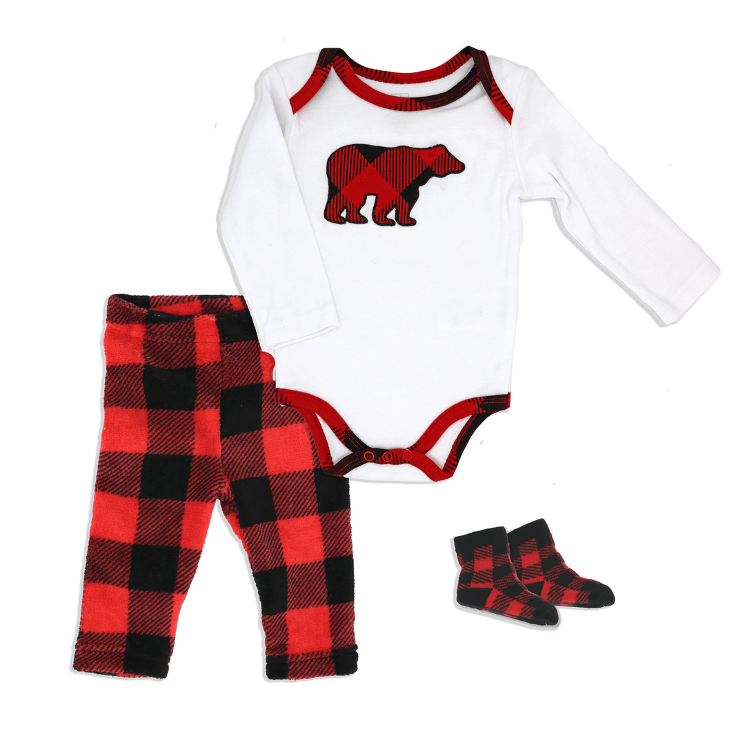 Sweet Women's Plush Pants Red/Black Buffalo Check , 3 Piece INF Plush Pant Set: Red Buffalo
