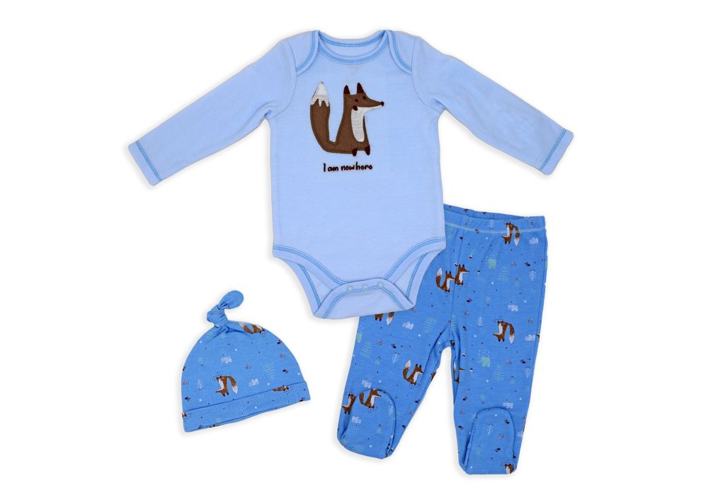 Boys 3 Piece Footed Set: Fox I Am New Here