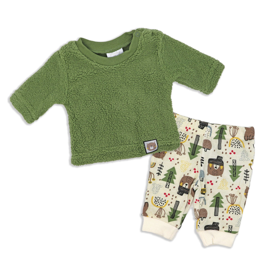 Boys NB 2 Piece Sherpa Set: Forest Bear