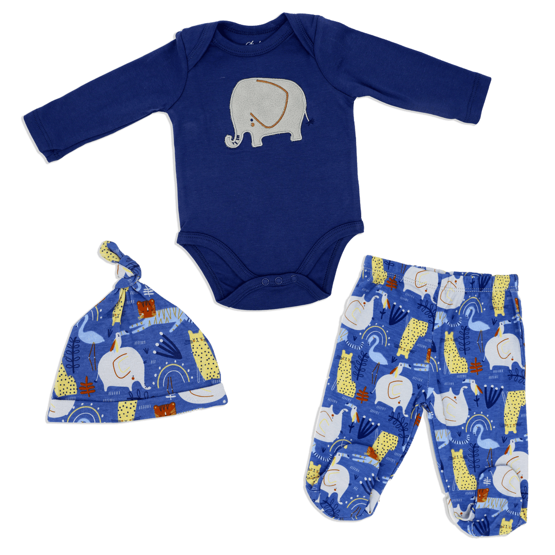 Boys 3 Piece Footed Set: Elephan