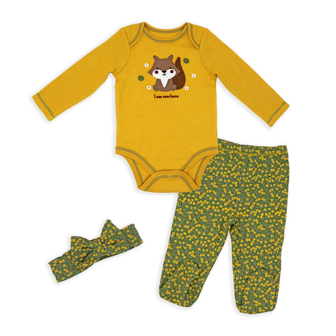 Girls 3 Piece Footed Set: Fox I Am New Here