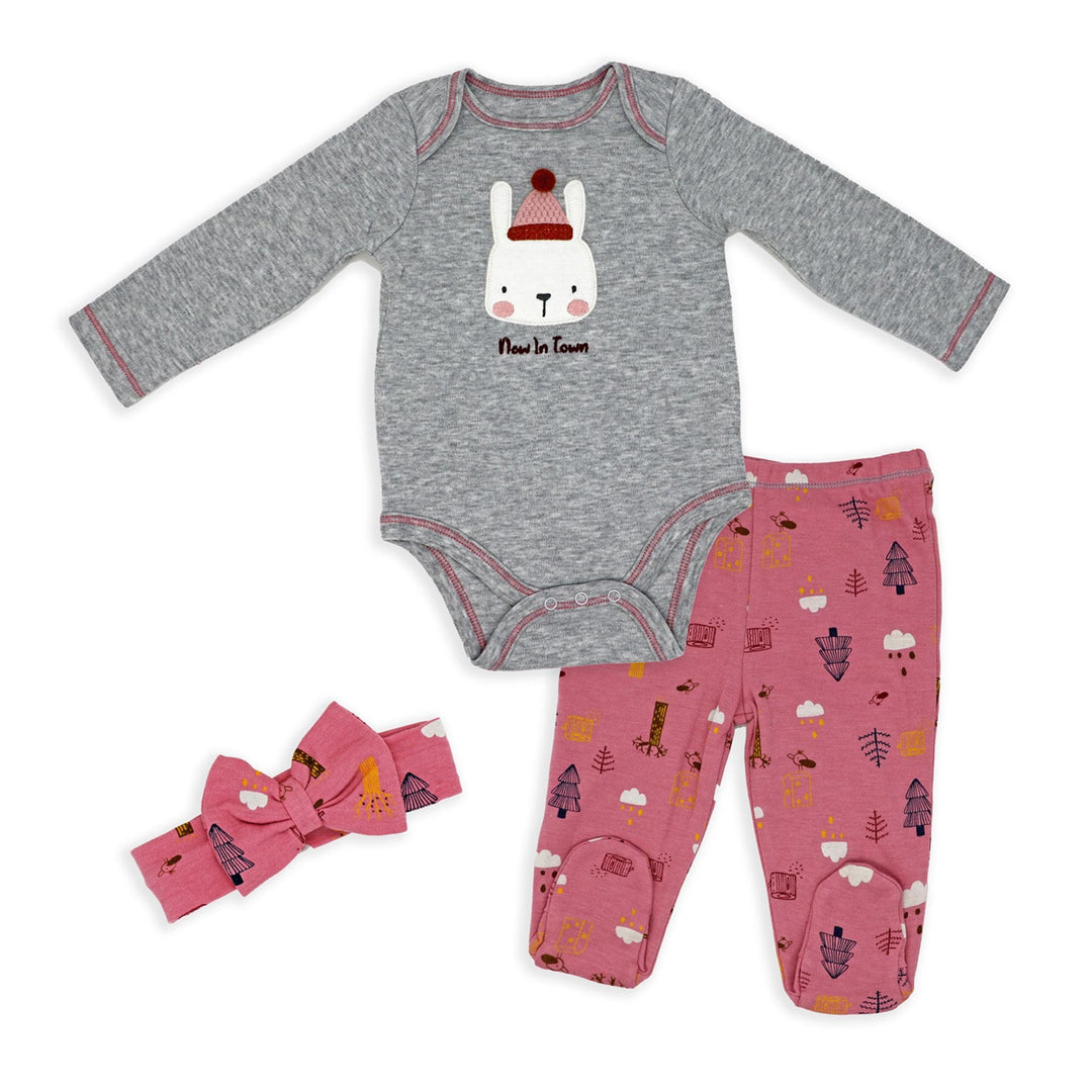 Girls 3 Piece Footed Set: Bunny New To Town