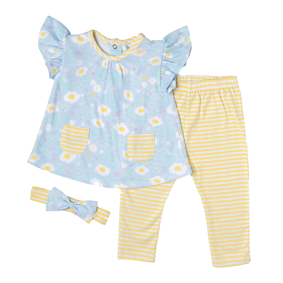 Girls 3 Piece Legging Set: Yellow Floral