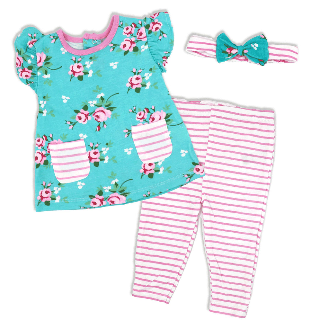 Girls 3 Piece Legging Set: Bright Floral