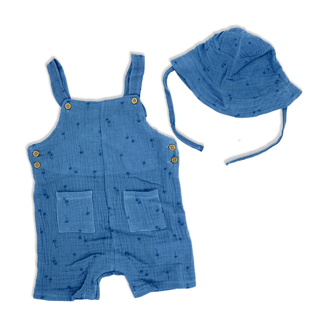 Dungaree And Hat , Boys 2 Piece Muslin Dungaree And Hat Set