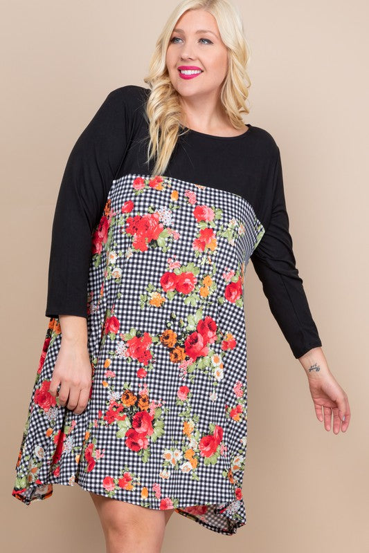 Plus Size Floral Striped Fishtail Hem Dress