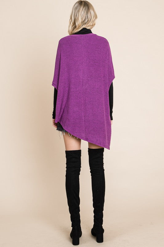 Two Tone Soft Hacci Brush Asymmetrical Pullover Magenta Colour