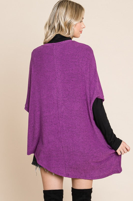 Two Tone Soft Hacci Brush Asymmetrical Pullover Magenta Colour