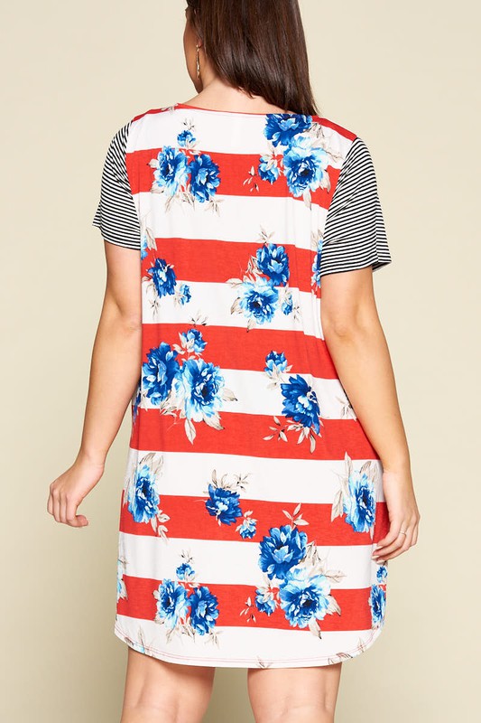 Plus Size Floral Striped Swing Dress