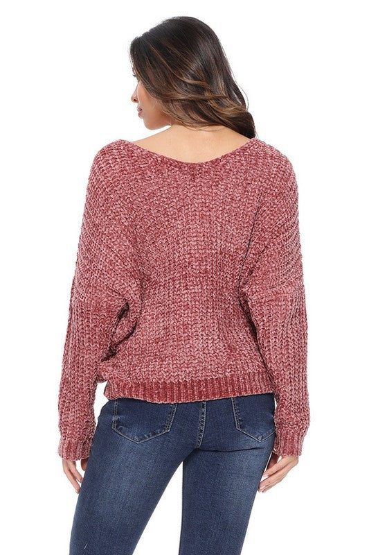 V NECK SWEATER Rose Rust Colour