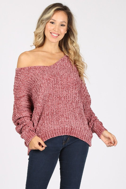 V NECK SWEATER Rose Rust Colour