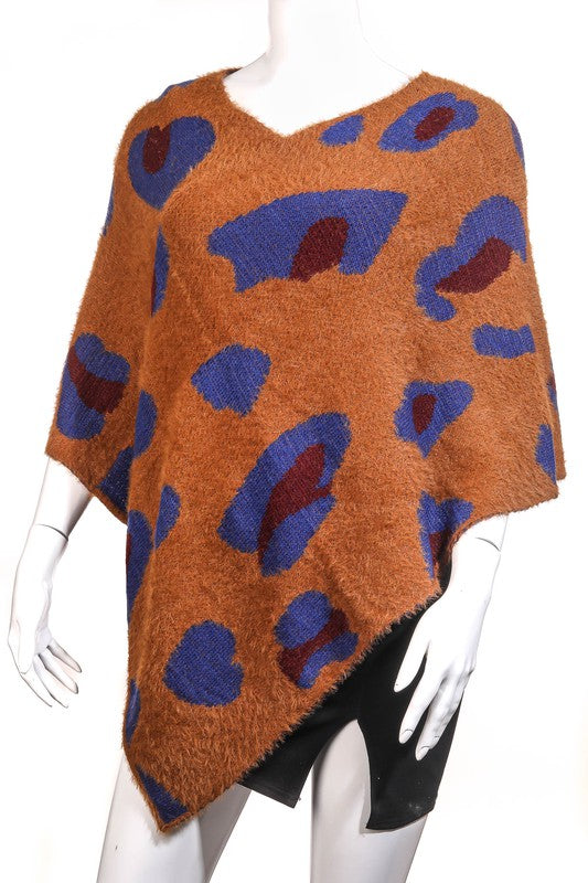 Animal Print Pattern Fashion Poncho Brown colour