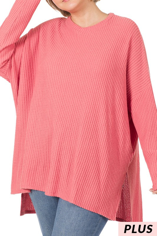 PLUS SIZE BRUSHED THERMAL WAFFLE SWEATER DESERT ROSE COLOUR