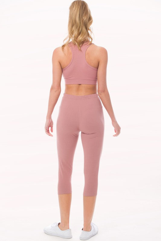 Peach Skin Active Cropped Top Leggings Set