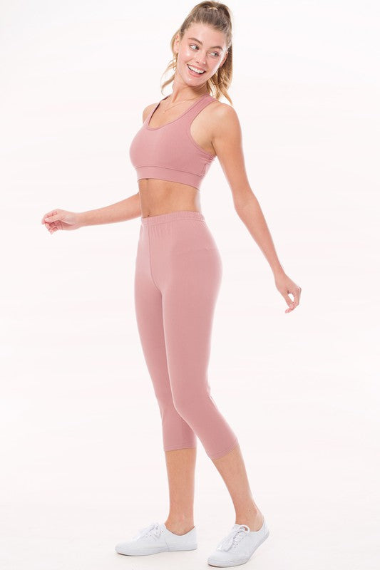 Peach Skin Active Cropped Top Leggings Set