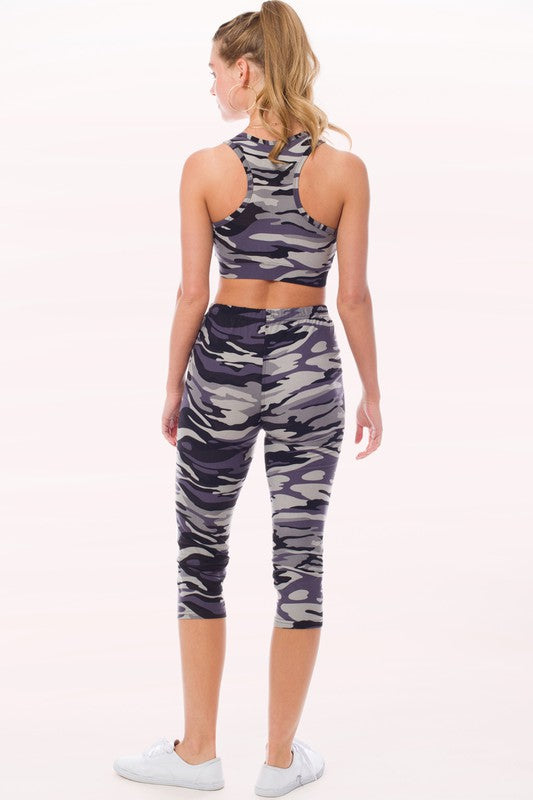 Peach Skin Print Active Cropped Top Leggings Set