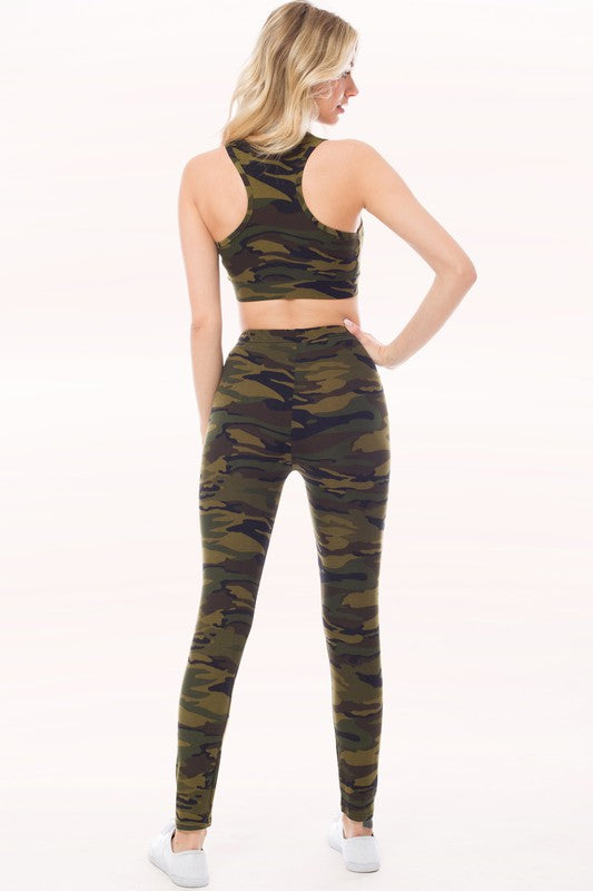 Peach Skin Print Active Cropped Top Leggings Set