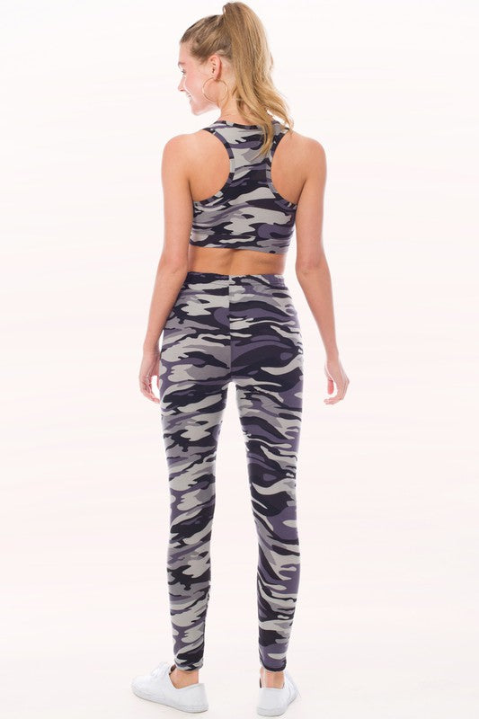 Peach Skin Print Active Cropped Top Leggings Set