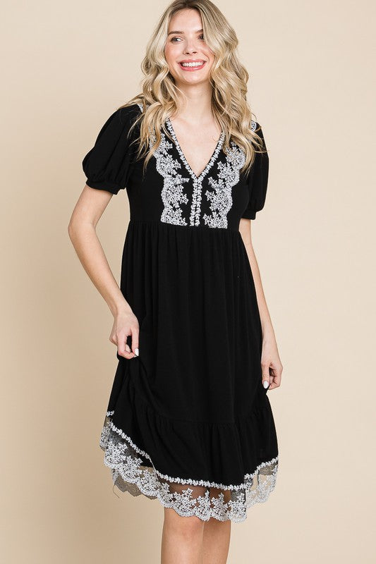 Plus Size V-Neck Solid T/R Span Dress