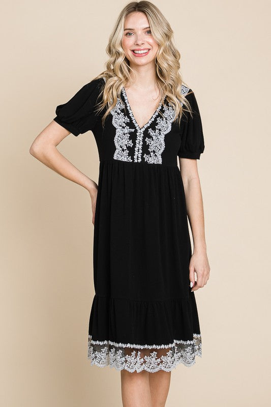 Plus Size V-Neck Solid T/R Span Dress