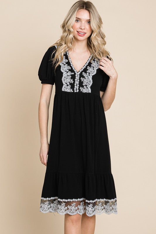 Plus Size V-Neck Solid T/R Span Dress