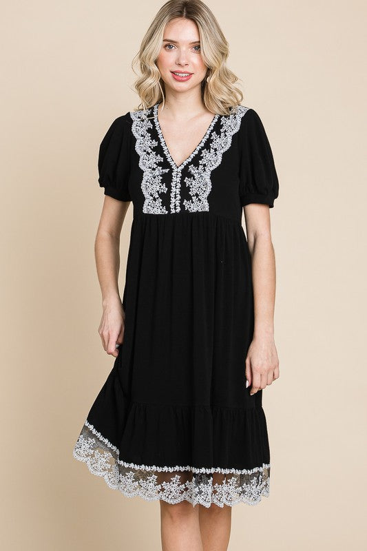 Plus Size V-Neck Solid T/R Span Dress