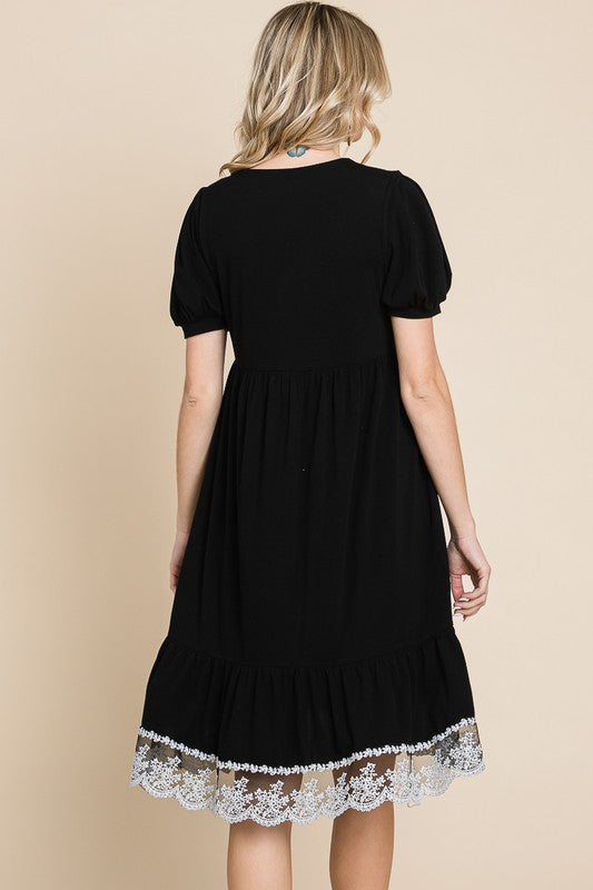 Plus Size V-Neck Solid T/R Span Dress