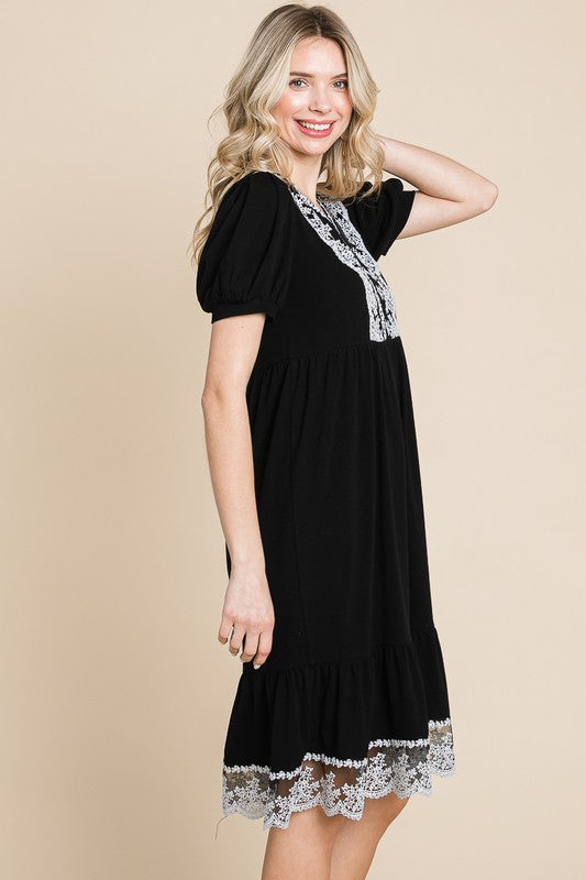 Plus Size V-Neck Solid T/R Span Dress