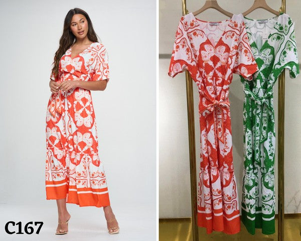 Kimono Print Maxi Dress