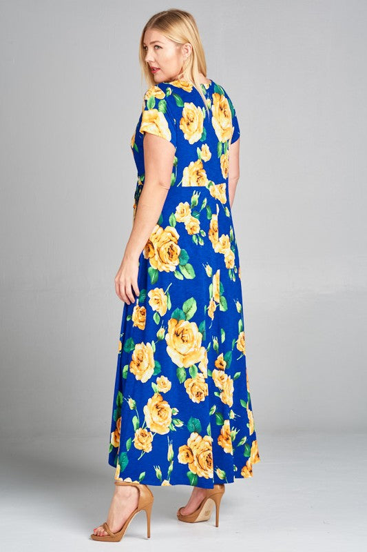 Floral High Low Faux Wrap Maxi Dress made in USA